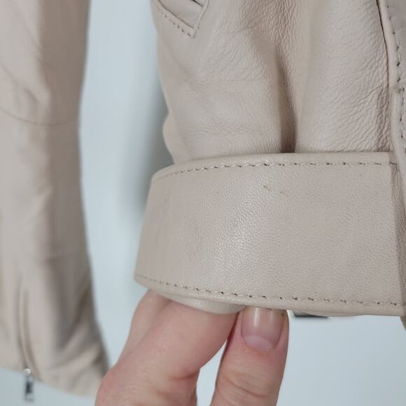 Maje Nude Betsy Cropped Leather Moto Jacket 38 - Picture 6 of 15
